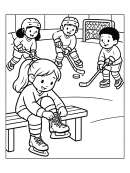 Free printable Tying Skates At Hockey Practice coloring page