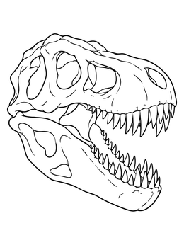 Detailed fossil skull in this t rex coloring page with sharp teeth.
