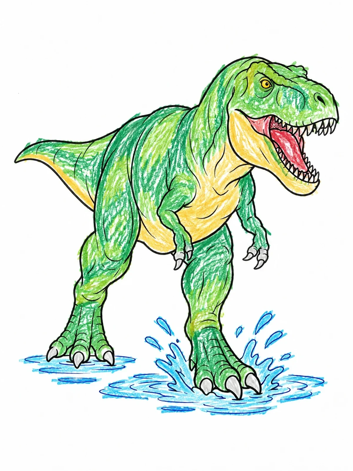 Colored example of the Tyrannosaurus Rex Splashing In Water coloring page