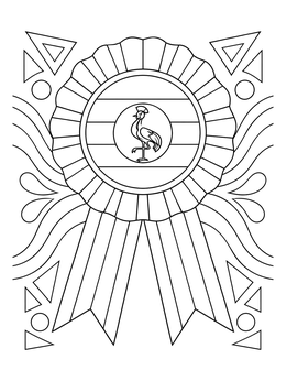 A decorative ribbon rosette in this uganda coloring page featuring the crested crane emblem.