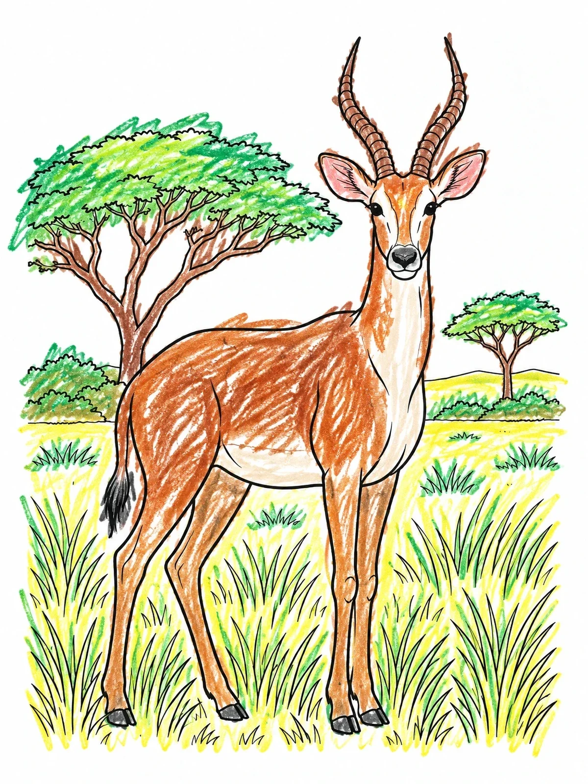 Colored example of the Uganda Kob On The Savanna coloring page