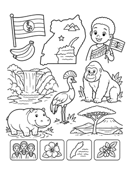 Free printable Uganda Map And Wildlife Poster coloring page