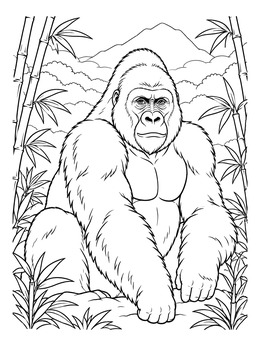 Free printable Mountain Gorilla In The Bamboo Forest coloring page