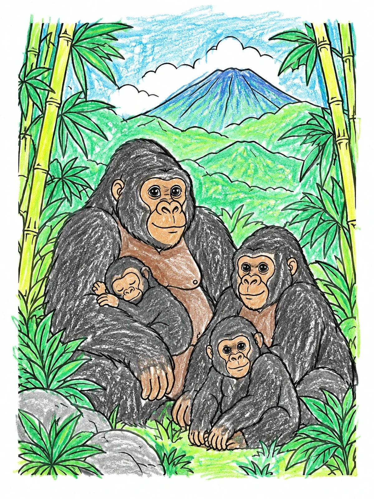 Colored example of the Mountain Gorilla Family In Uganda coloring page