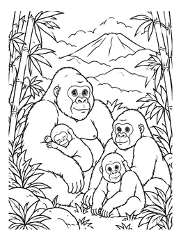 Free printable Mountain Gorilla Family In Uganda coloring page