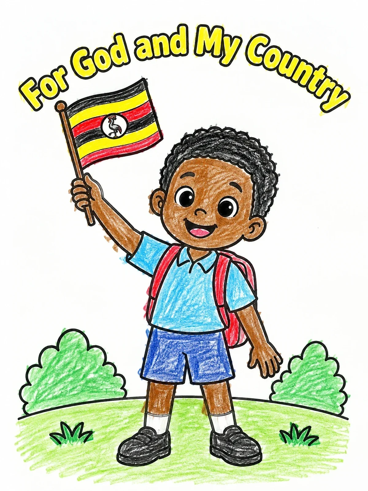 Colored example of the Ugandan Student Waving The Flag coloring page