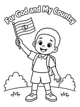 Free printable Ugandan Student Waving The Flag coloring page