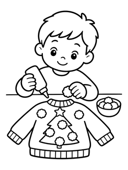 Free printable Boy Crafting A Holiday Sweater coloring page