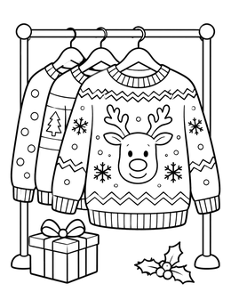 Free printable Holiday Sweaters On A Clothing Rack coloring page