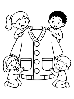 Free printable Children Holding A Giant Cardigan coloring page