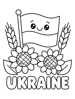 Free printable Cute Ukrainian Flag With Sunflowers coloring page