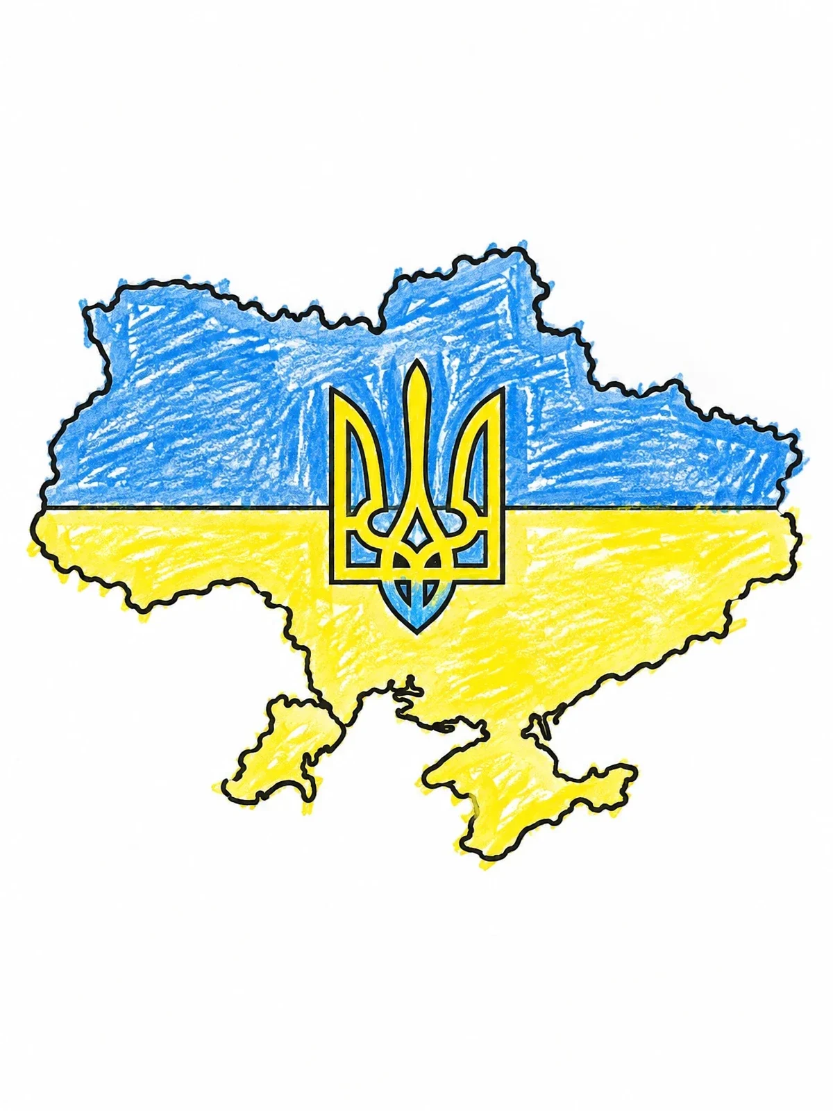 Colored example of the Map Of Ukraine With Tryzub Coat Of Arms coloring page