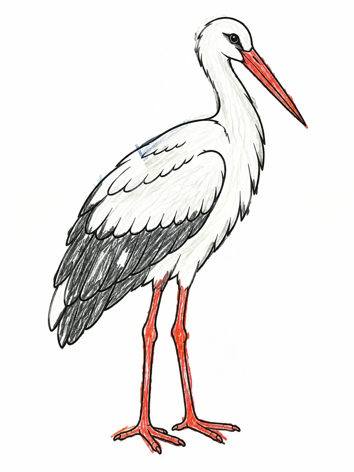 Colored example of the Standing White Stork Bird coloring page