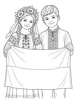 Free printable Ukrainian Children With National Flag coloring page