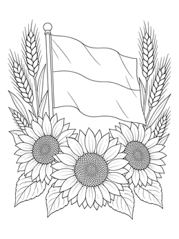 Free printable Ukrainian Flag With Sunflowers And Wheat coloring page