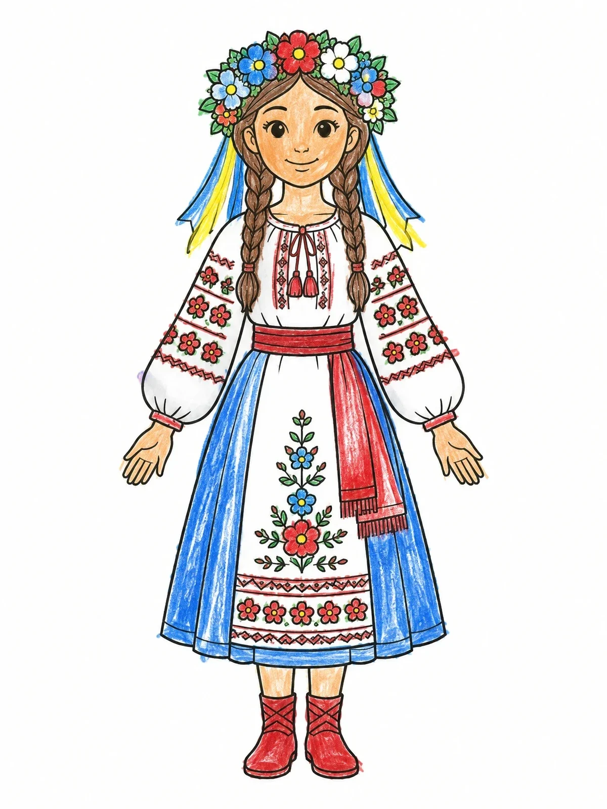 Colored example of the Ukrainian Girl In Folk Dress coloring page