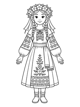 Free printable Ukrainian Girl In Folk Dress coloring page