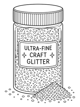 A glass jar in this glitter coloring page sits beside a small pile of sparkling specks.
