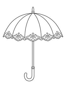 An umbrella coloring page featuring an elegant parasol with delicate scalloped lace edges.