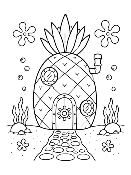 Underwater Pineapple House with Pebble Path coloring page