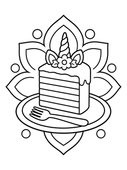 Free printable Layered Unicorn Cake Slice On Plate coloring page