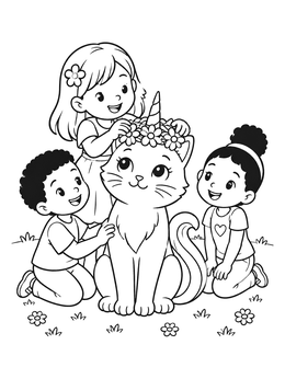 Free printable Children Crowning A Cute Caticorn coloring page