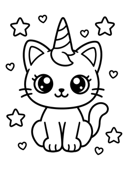 Free printable Cute Kawaii Caticorn With Stars coloring page
