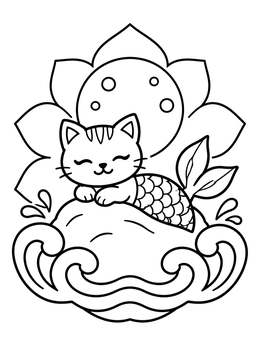 Free printable Cute Purrmaid Resting On Ocean Rock coloring page