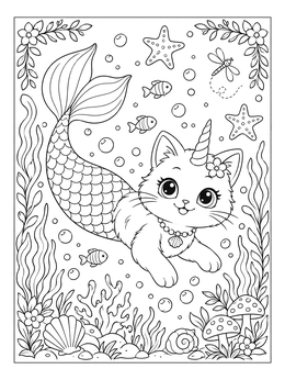 Free printable Mermaid Caticorn Swimming Underwater coloring page