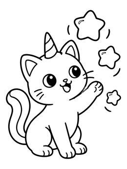 Free printable Playful Caticorn With Floating Stars coloring page