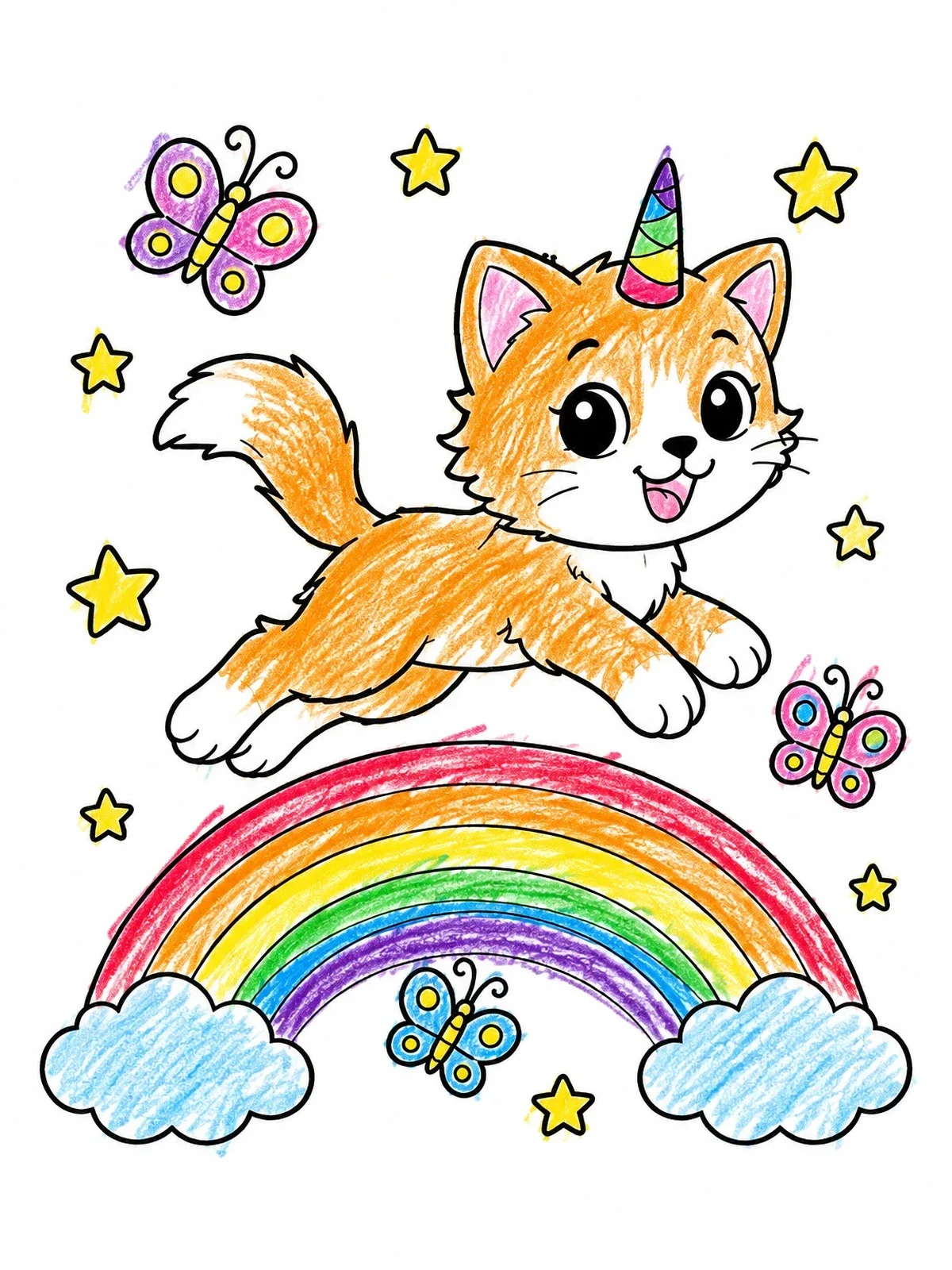 Colored example of the Playful Caticorn Leaping Over Rainbow coloring page