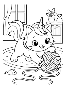 Free printable Playful Caticorn With Yarn Ball coloring page