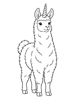 A cute llamacorn on a clear unicorn coloring page.