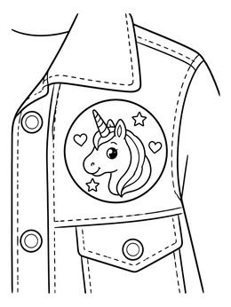 Free printable Unicorn Emoji Badge On Denim Vest coloring page