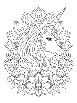 Free printable Unicorn Portrait With Floral Mandala coloring page