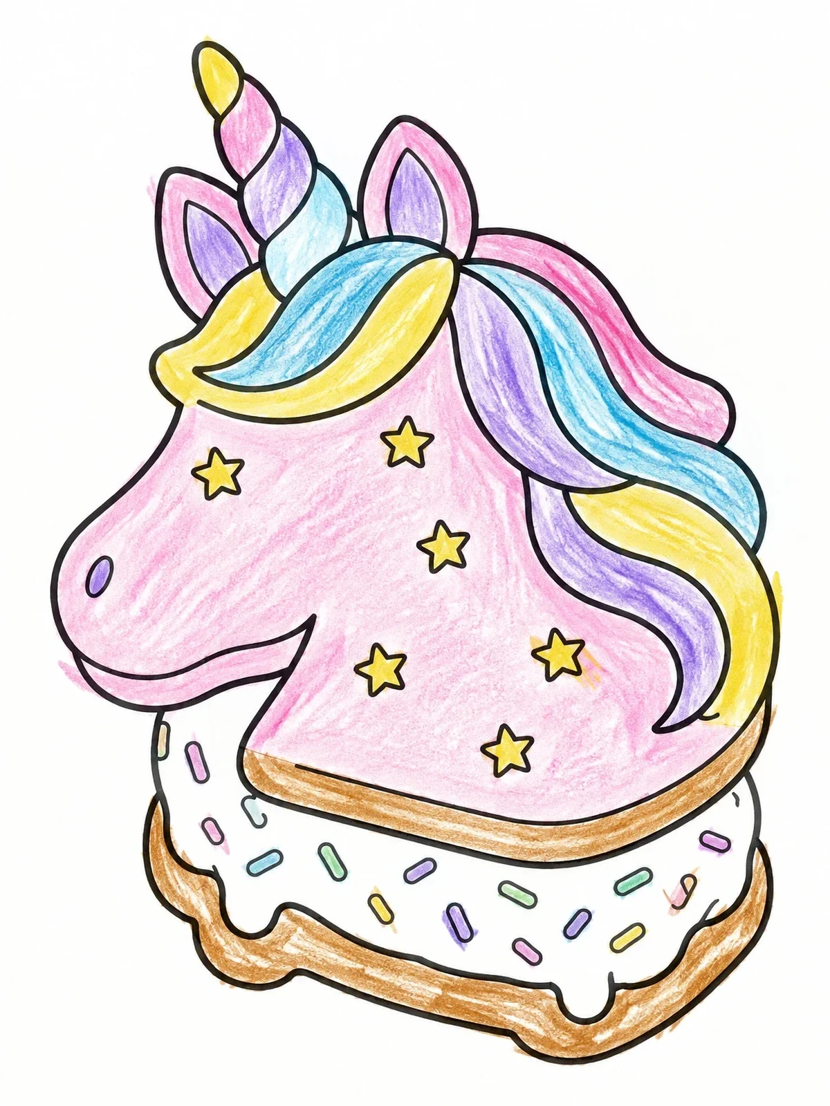 Colored example of the Unicorn Ice Cream Sandwich Treat coloring page
