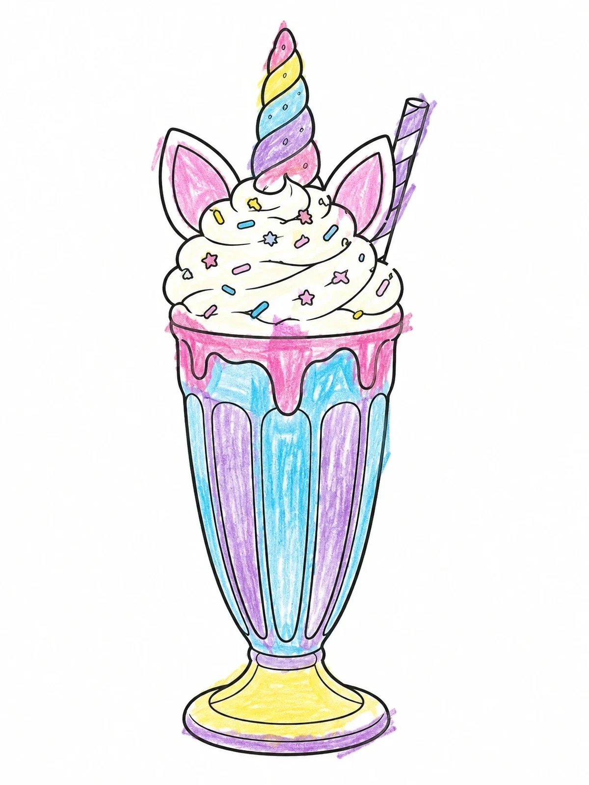 Colored example of the Unicorn Ice Cream Sundae Glass coloring page