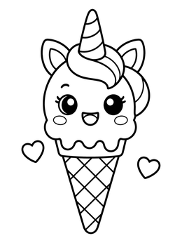 Free printable Cute Unicorn Ice Cream Cone coloring page