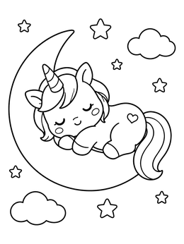 Free printable Sleeping Unicorn On Crescent Moon coloring page