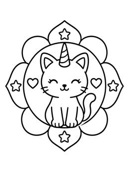 Free printable Cute Caticorn In Mandala Frame coloring page