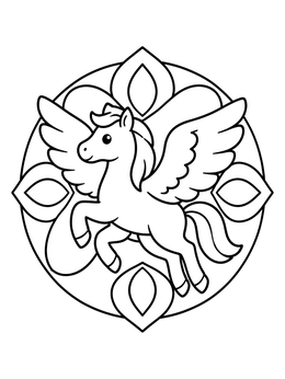 Free printable Cute Flying Pegasus Mandala coloring page