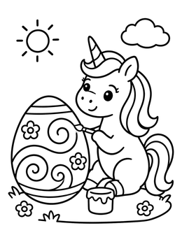 Free printable Cute Unicorn Painting An Easter Egg coloring page