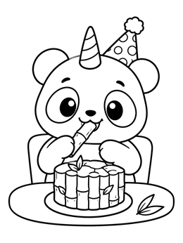 Free printable Party Unicorn Panda Eating Cake coloring page