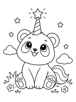 Free printable Cute Pandacorn Balancing A Star coloring page