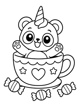Free printable Cute Pandacorn In A Teacup coloring page