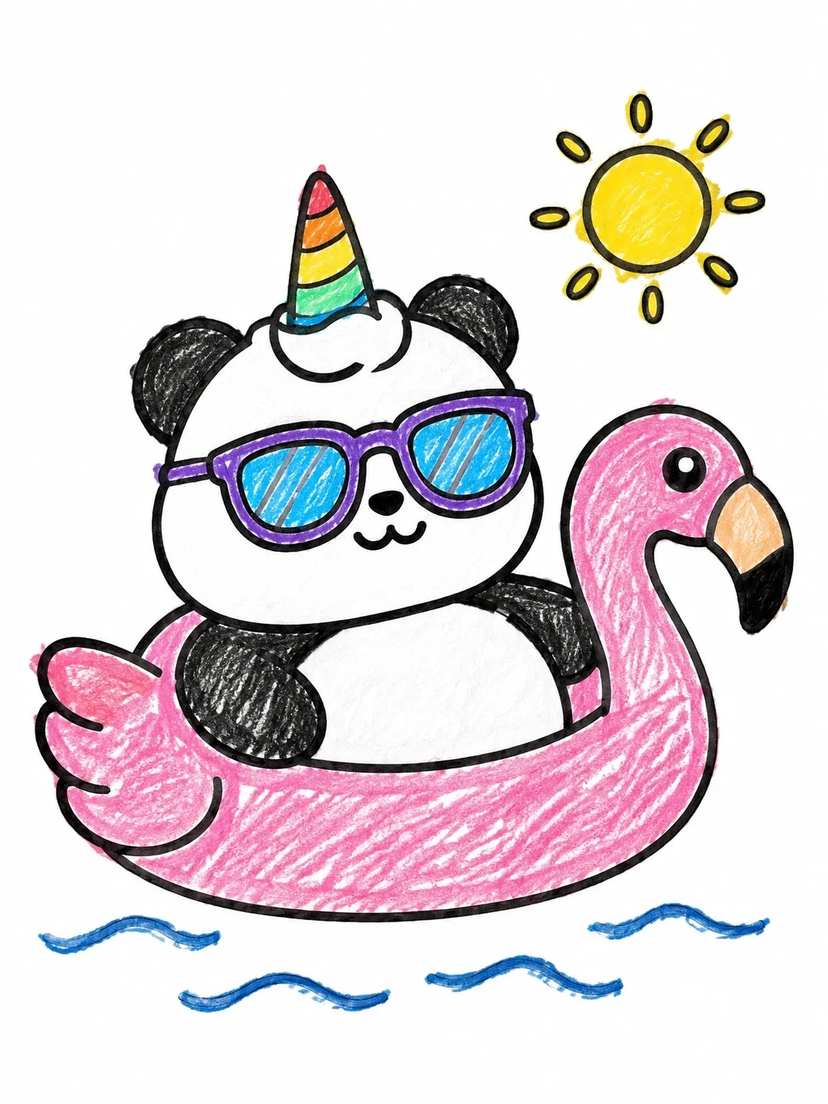 Colored example of the Unicorn Panda In Flamingo Float coloring page