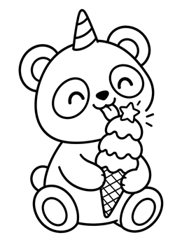 Free printable Cute Unicorn Panda With Ice Cream coloring page