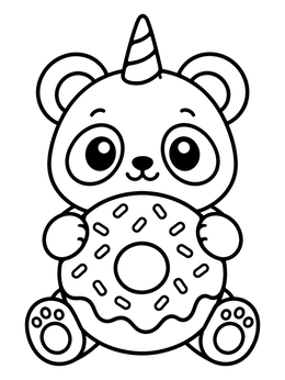 Free printable Cute Pandacorn Holding A Donut coloring page