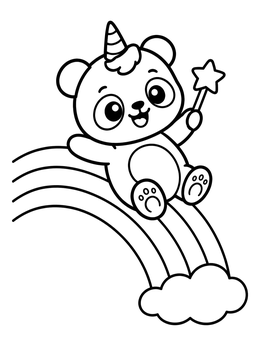 Free printable Pandacorn Sliding Down A Rainbow coloring page