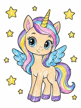 Cute Baby Alicorn With Stars – Unicorn Pegasus Coloring Page